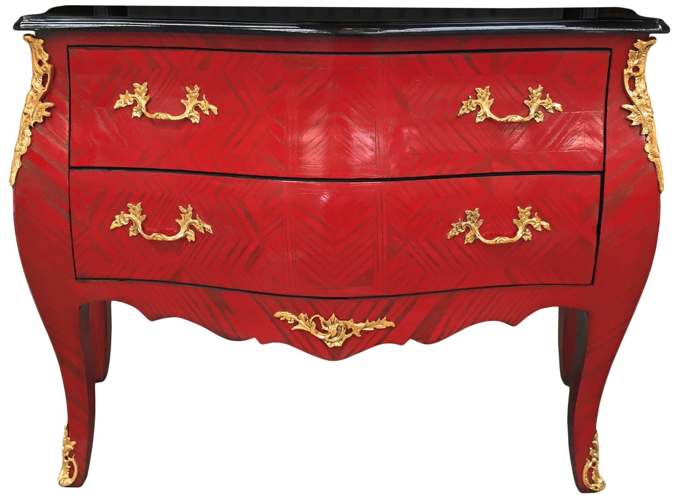 Louis Xv Style Baroque Dresser With Red Wood Veneer And Gold Patina