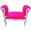 Banqueta barroca Louis XV estilo fuchsia tela y madera de plata