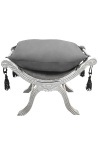 Roman bench (or Dagobert) grey velvet and silvered wood