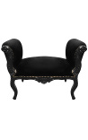 Banqueta barroca Louis XV tela negra de estilo y madera negra lacada