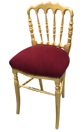 Napoleon III štýl stolček na večeru burgundský samet a zlaté drevo