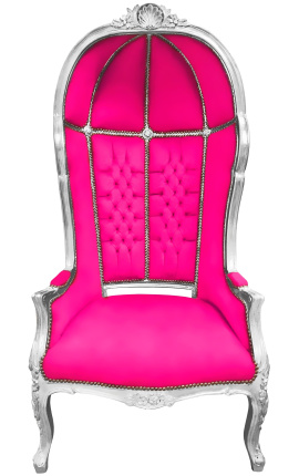 Cadeira estilo barroco de grande porte fuchsia veludo e madeira de prata