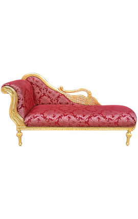 Grande chaise longue barocco con un rosso cigno "gobelins" tessuto e legno d'oro