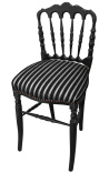 Chaise de style Napoléon III tissu rayé et bois noir