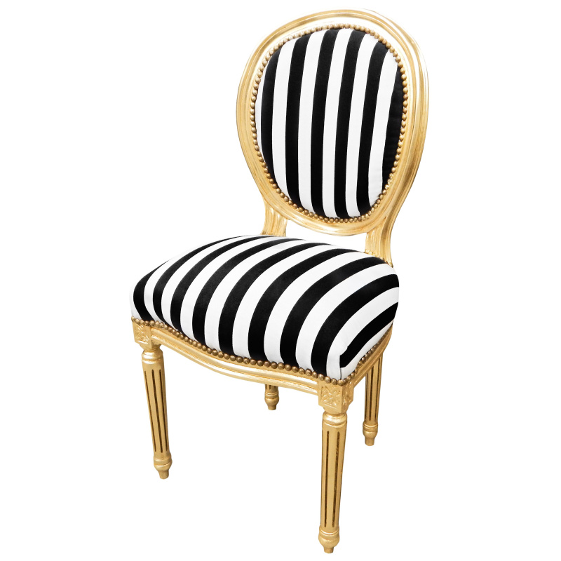 Chair Louis XVI style black and white stripes with black sit