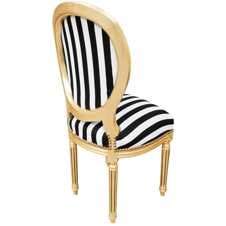 French Louis Chair - Black and White Stripe on Gold – Luxe