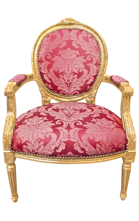Baroque armchair Louis XV black Gobelins fabric and gold wood