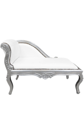 Louis XV chaise longue biela kožená a strieborné drevo