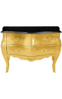 Comò barocco in oro stile Louis XV top nero con 2 cassetti