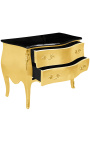 Comò barocco in oro stile Louis XV top nero con 2 cassetti