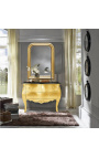 Comò barocco in oro stile Louis XV top nero con 2 cassetti