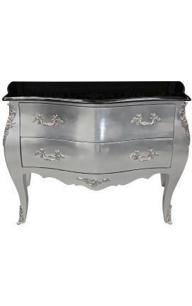 Louis XV style dresser med silverblad och svart topp