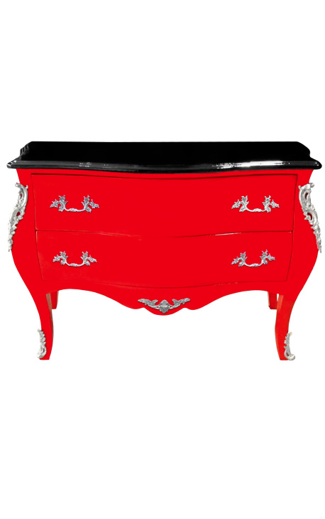 Ventilador barroco de estilo Louis XV top vermelho e preto com 2 gavetas