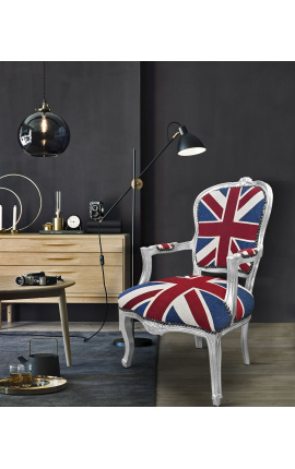 Poltrona barocca in stile Luigi XV &quot;Union Jack&quot; e legno argentato