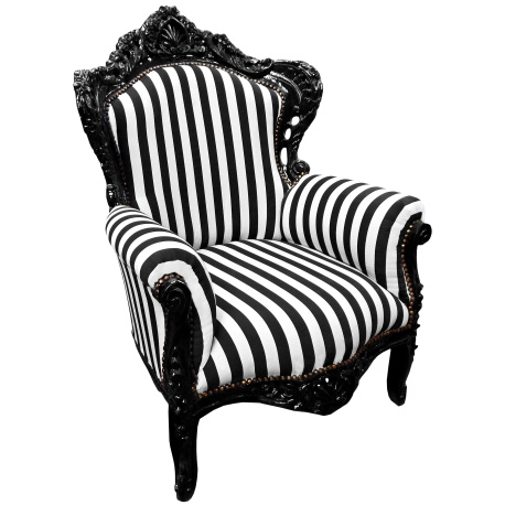 Armchair Louis XV style stripped black and white and black wood