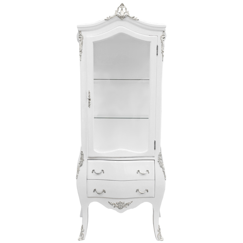 Baroque Display Cabinet Silvered Bronze With White Lacquered Wood