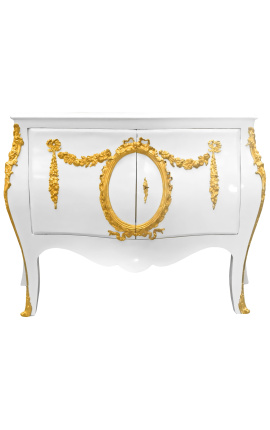 Credenza in stile barocco Louis XV bianco con bronzo oro