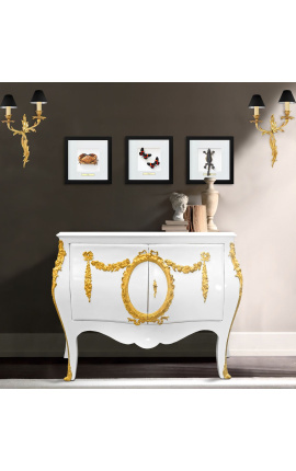 Commode buffet baroque style of Louis XV white with gold bronzes