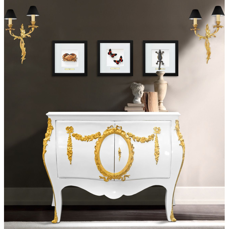 Cómoda italiano Barroco Buffet Luis XIV estilo blanco bronces dorados