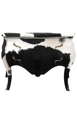 Comò barocco Louis XV stile vera mucca nera 2 cassetti