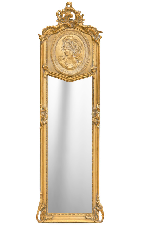 Mirror psyche Louis XVI style gilt with female profile