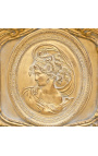 Mirror psyche Louis XVI style gilt with female profile