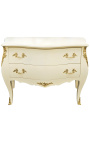 Commode baroque de style Louis XV beige avec 2 tiroirs et bronzes dorés