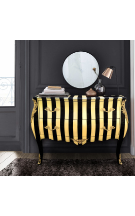 Baroque dresser Louis XV style black and gold striped with 2 drawers