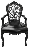 Fotoliu Scaun stil baroc rococo zebra si piele falsa neagra cu lemn lacuit negru