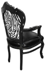 Kreslo Baroková rokoková stolička zebra a čierna falošná koža s čiernym lakovaným drevom