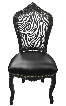 Barokový rococo štýl stoličky zebra a čierna falošná koža s čiernym lakovaným drevom