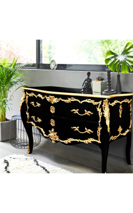 Große barocke Dresser schwarz Louis XV stil, goldbronze