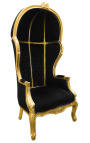 Grand Porterin barokkityylinen tuoli mustaa samettia ja kultapuuta