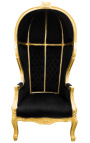 Grand Porterin barokkityylinen tuoli mustaa samettia ja kultapuuta