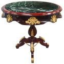 Empire style oval table in mahogany, bronze and green marble