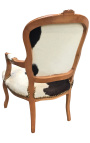 Luija XV stila baroka krēsls ar īstu melnbaltu govs ādu un neapstrādātu koku