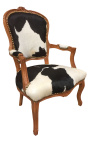 Luija XV stila baroka krēsls ar īstu melnbaltu govs ādu un neapstrādātu koku
