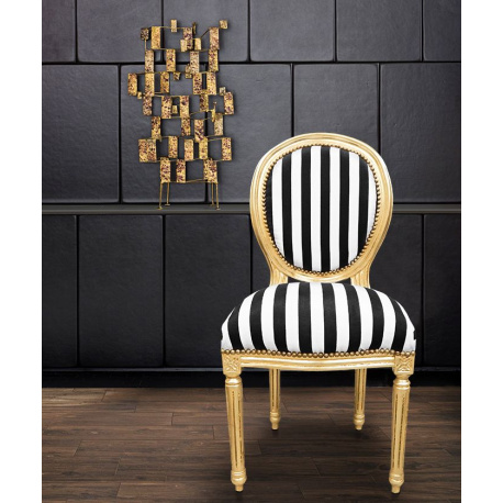 French Louis Chair - Black and White Stripe on Gold – Luxe Furniture Inc