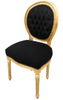 Silla estilo Luis XVI terciopelo negro y madera de oro