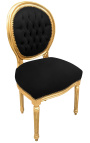 Silla estilo Luis XVI terciopelo negro y madera de oro