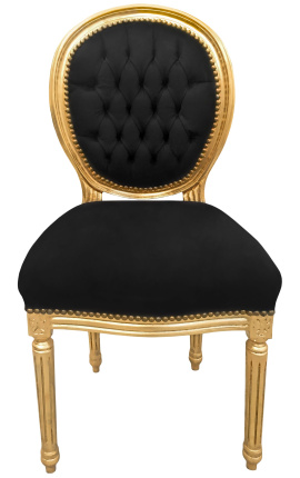 Louis XVI style chair black velvet and gold wood