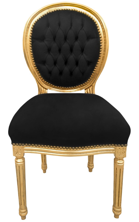 Silla estilo Luis XVI terciopelo negro y madera de oro