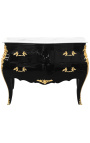 Commode baroque de style Louis XV noire et plateau en marbre blanc