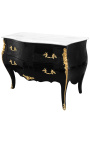 Commode baroque de style Louis XV noire et plateau en marbre blanc