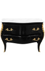 Commode baroque de style Louis XV noire et plateau en marbre blanc