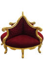 Poltrona barroco Borne tecido veludo bordô e madeira dourada