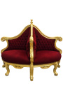 Poltrona barroco Borne tecido veludo bordô e madeira dourada