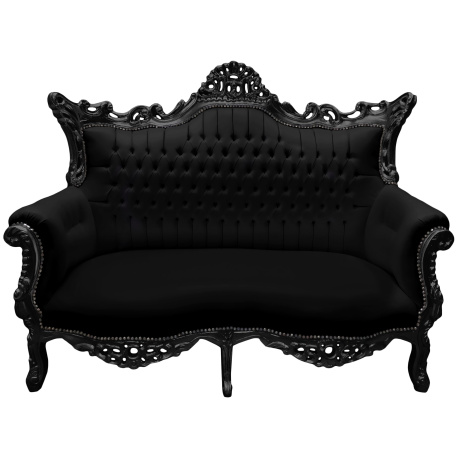 Baroque rococo 2 seater sofa black leatherette and black wood