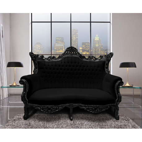 Baroque rococo 2 seater sofa black leatherette and black wood