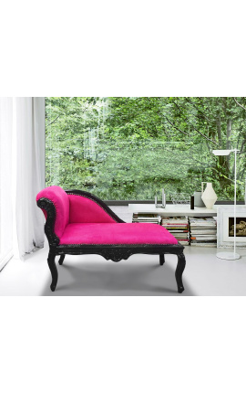 Barok Louis XV chaise longue z fuchsia sametovej tkaniny a čierneho dreva